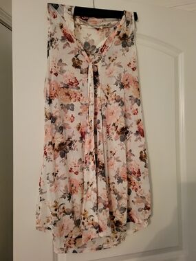 Maternity Sheer Floral Tie-Neck Blouse by Siren Lilly in Blush & Cream